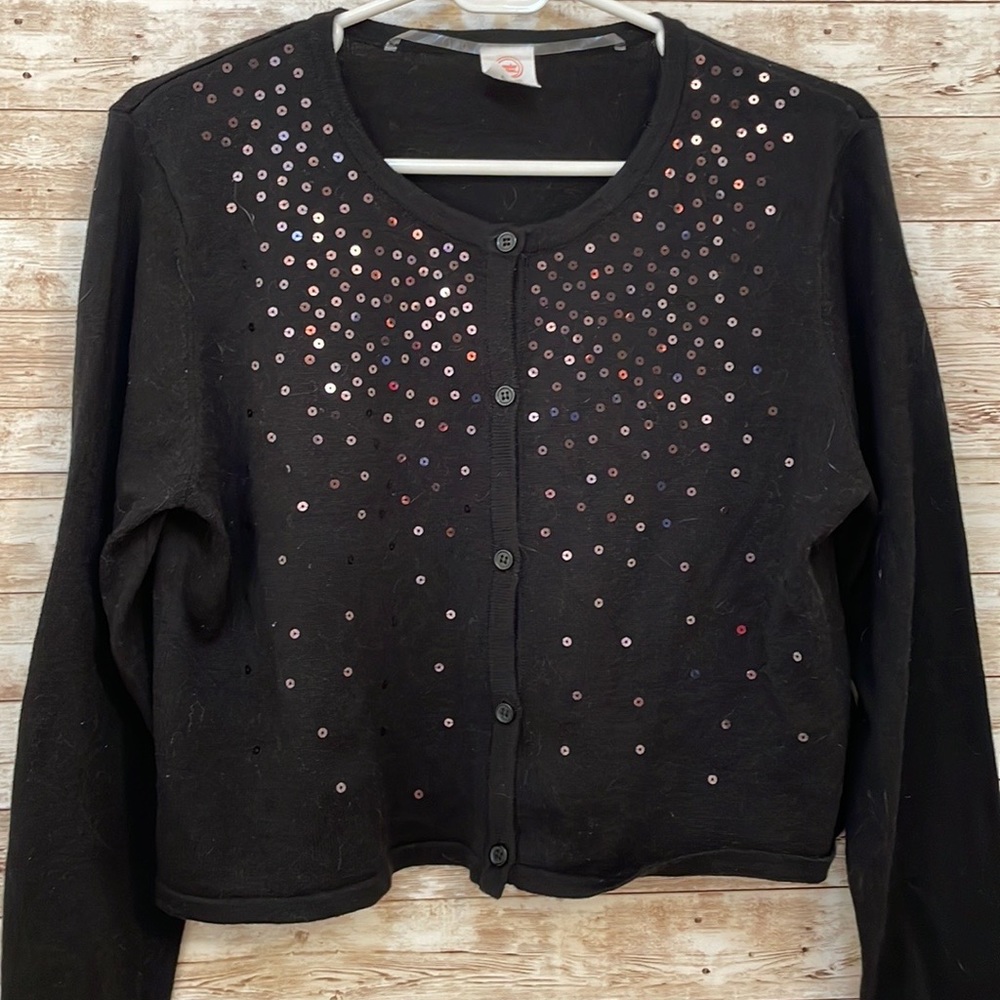 Girls XL long sleeve black sweater with sequins